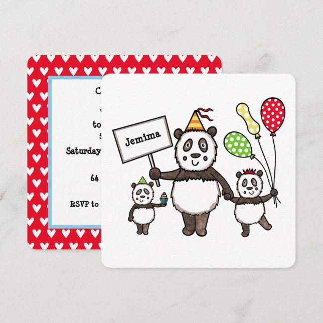 Invitation à l'anniversaire de la fête du Panda (Devant / Derrière)