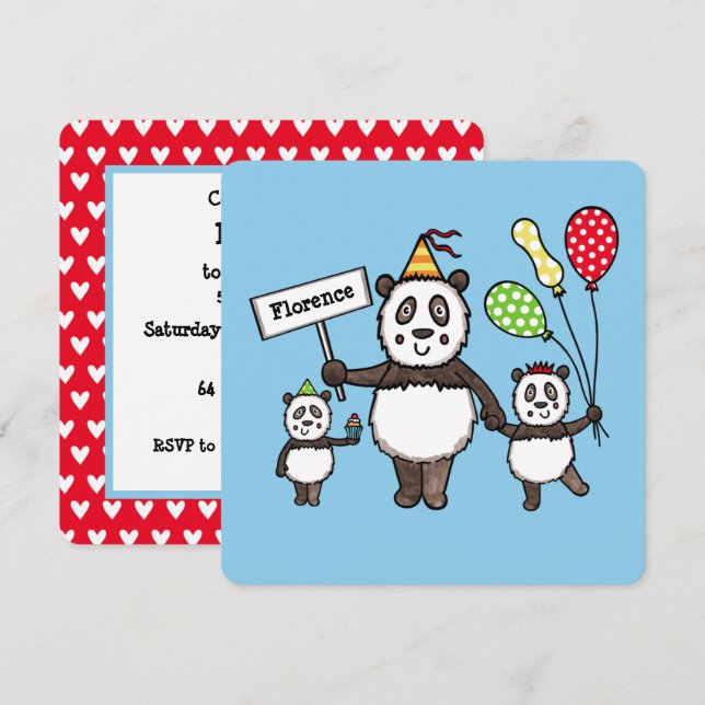 Invitation à l'anniversaire de la fête du Panda (Devant / Derrière)