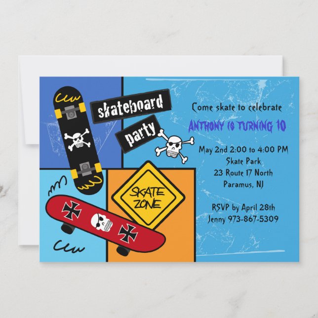 Invitation à l'anniversaire de la fête du skateboa (Devant)