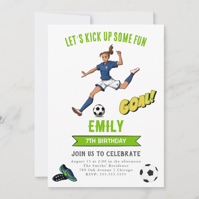 Invitation à l'anniversaire de la fille de footbal (Devant)