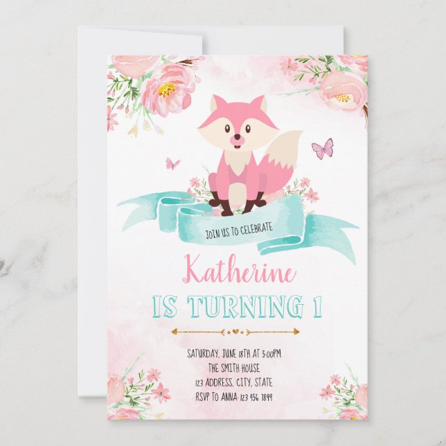 Invitation à l'anniversaire de la fille fox (Devant)