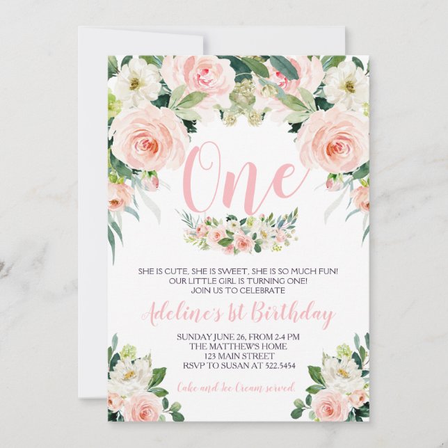 Invitation à l'anniversaire de la fleur rose (Devant)