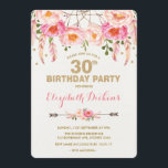 Invitation à l'anniversaire de la florale du Boho<br><div class="desc">Invitation à la fête du 30e anniversaire du Boho rose et or</div>