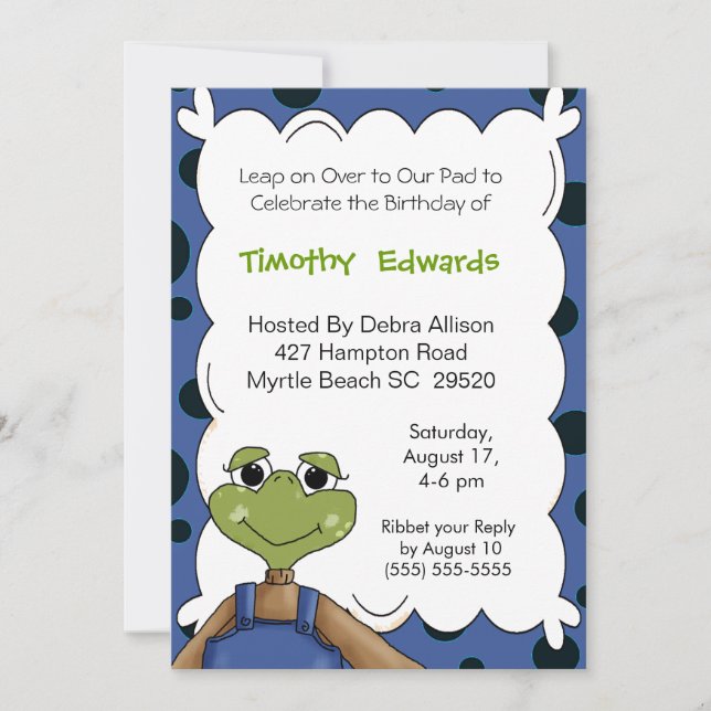 Invitation à l'anniversaire de la grenouille (Devant)
