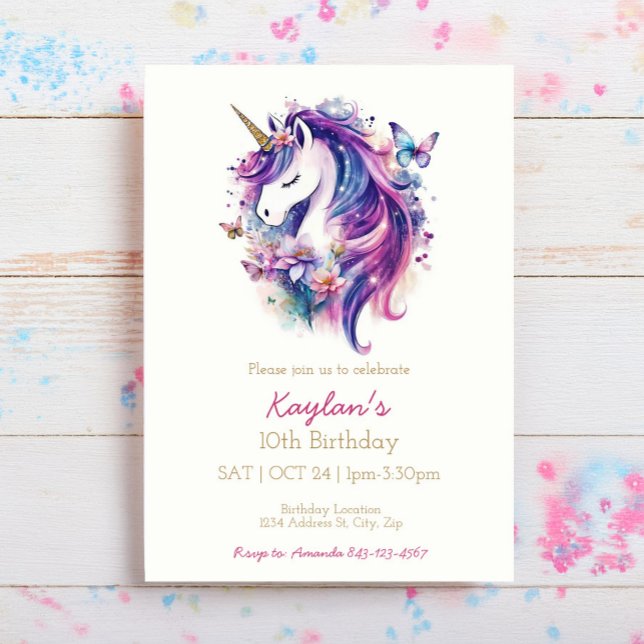 Invitation à l'anniversaire de la licorne | Invita (Créateur téléchargé)