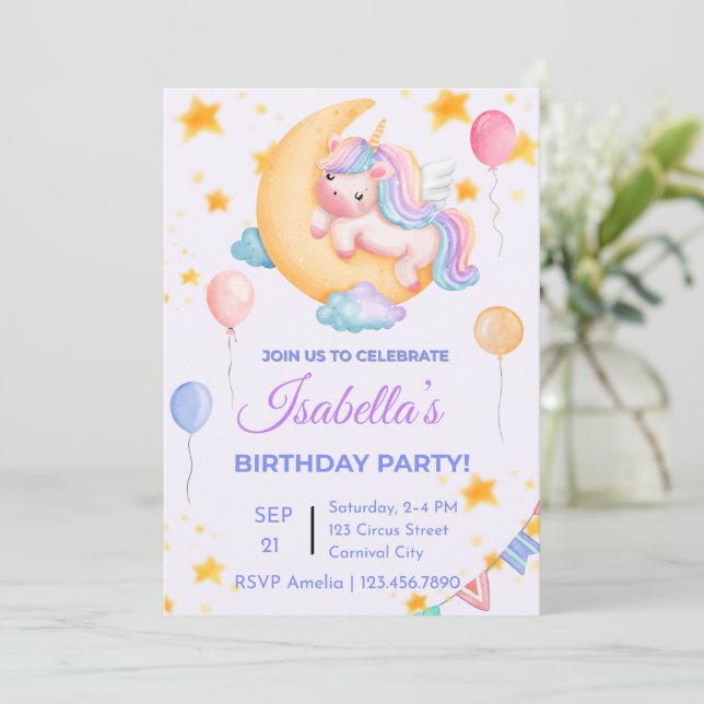 Invitation à l'anniversaire de la licorne modifiab (Debout devant)