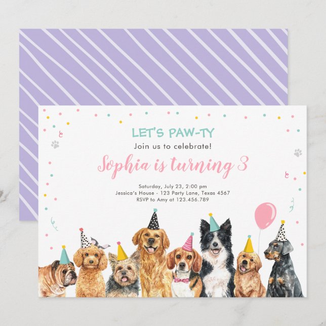 Invitation à l'anniversaire de la marionnette Fête (Devant / Derrière)