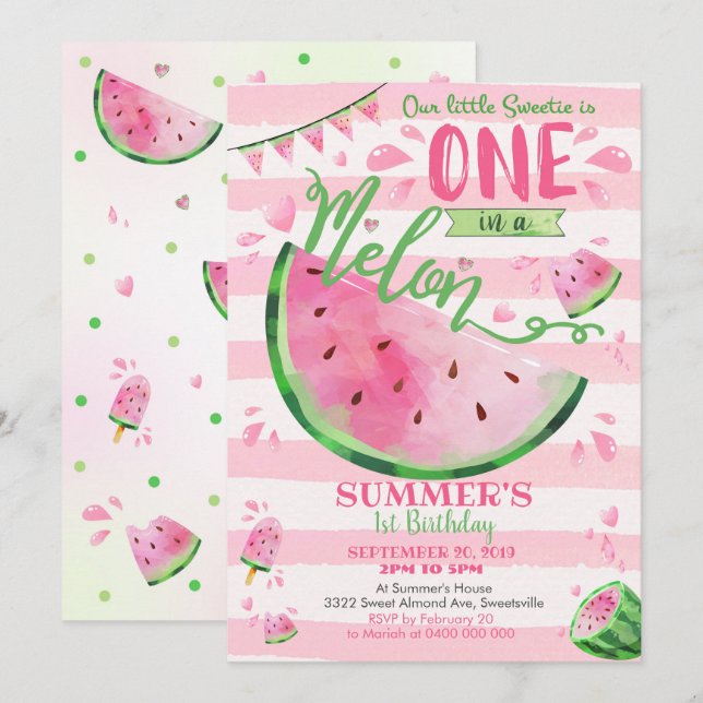 Invitation à l'anniversaire de la pastèque (Devant / Derrière)