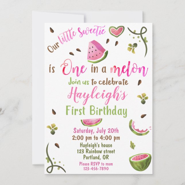Invitation à l'anniversaire de la pastèque Une dan (Devant)