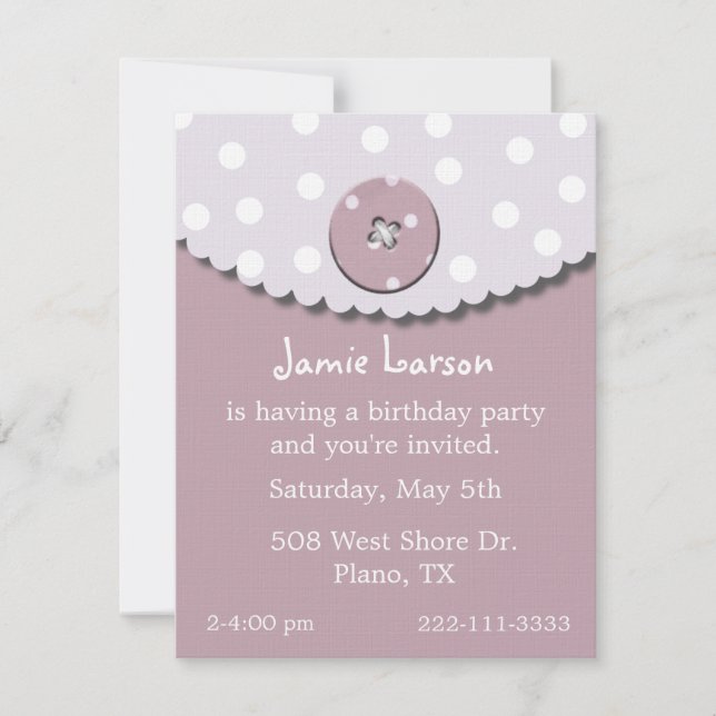 Invitation à l'anniversaire de la petite fille (Devant)