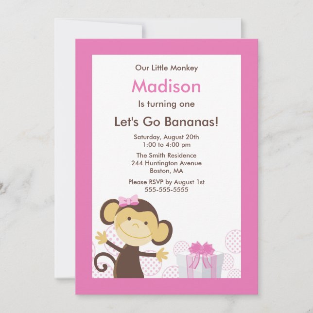Invitation à l'anniversaire de la petite fille sin (Devant)