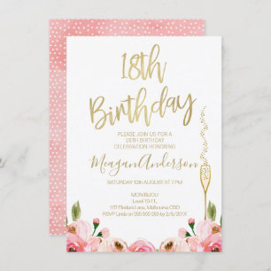Invitation à l'anniversaire de la Pink Gold Floral
