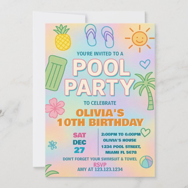 Invitation à l'anniversaire de la piscine de fête (Devant)
