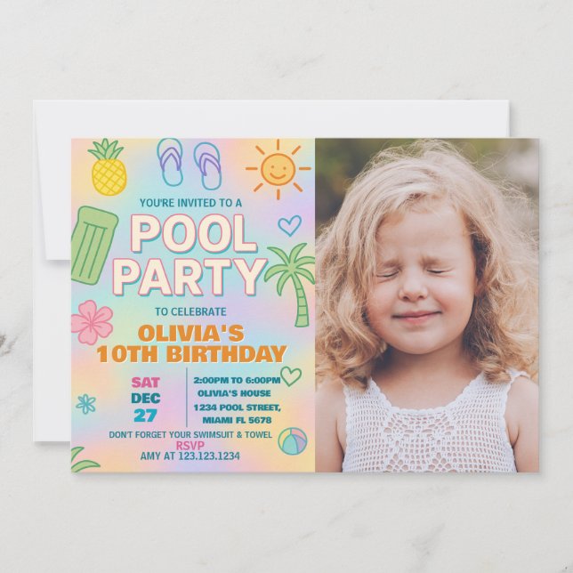 Invitation à l'anniversaire de la piscine de fête (Devant)
