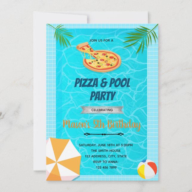 Invitation à l'anniversaire de la piscine de pizza (Devant)