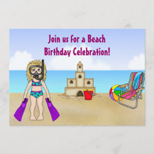 Invitation à l'anniversaire de la plage de Cute po