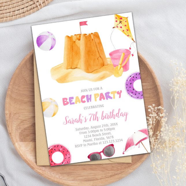 Invitation à l'anniversaire de la plage modifiable (Beach Birthday Invitations)