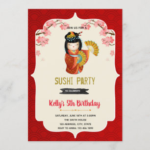 Invitation à l'anniversaire de la poupée Kokeshi