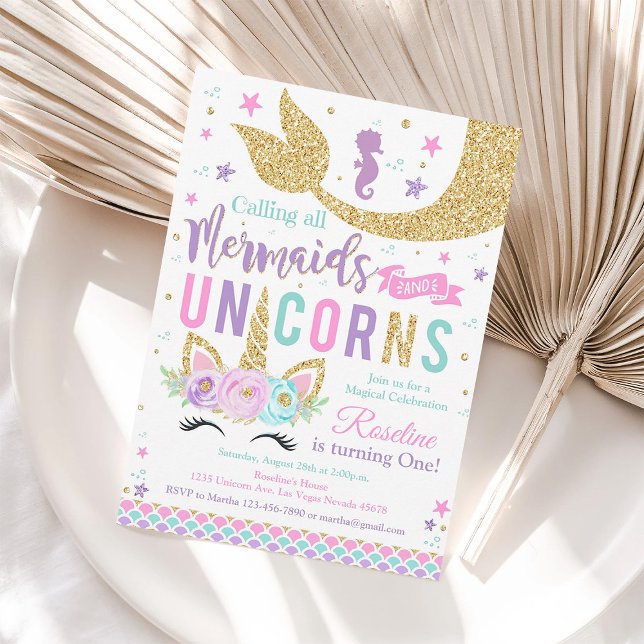 Invitation à l'anniversaire de la Sirène Unicorne  (Créateur téléchargé)