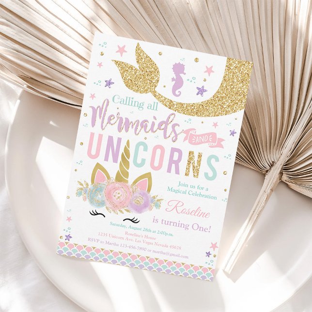 Invitation à l'anniversaire de la Sirène Unicorne  (Créateur téléchargé)