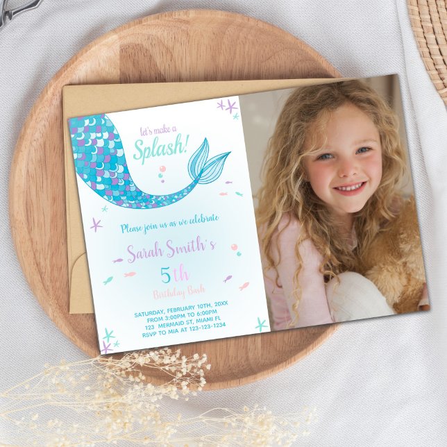 Invitation à l'anniversaire de la Sirène verte (Green Mermaid Birthday Invitations)
