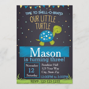 Invitation à l'anniversaire de la tortue (bleu)