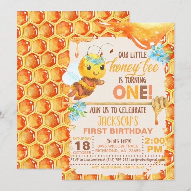Invitation à l'anniversaire de l'abeille (Devant / Derrière)