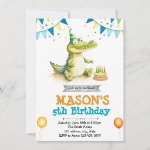 Invitation à l'anniversaire de l'Alligator mignon