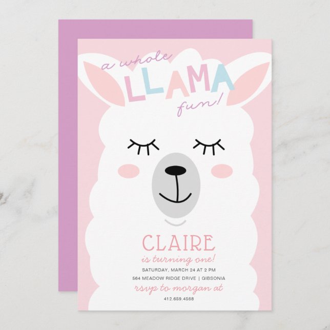 Invitation à l'anniversaire de l'Alpace Llama (Devant / Derrière)