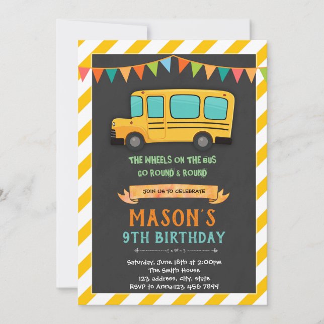 Invitation à l'anniversaire de l'autobus scolaire (Devant)