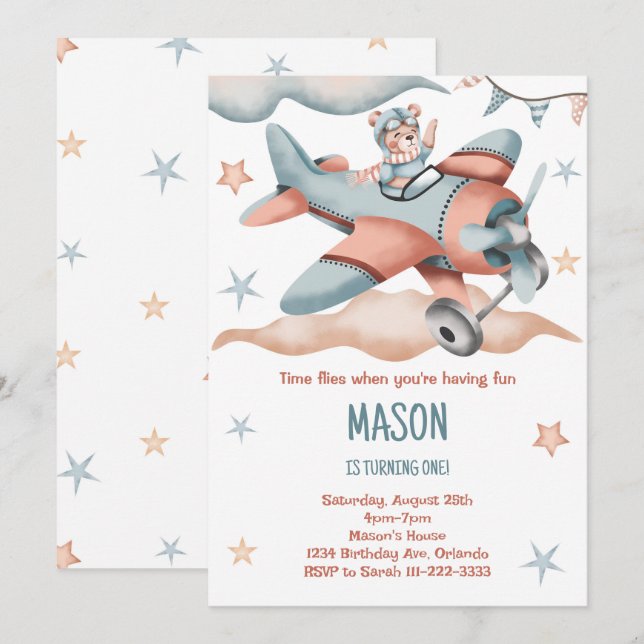 Invitation à l'anniversaire de l'avion Aquarelle v (Devant / Derrière)