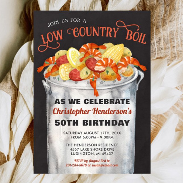 Invitation à l'anniversaire de l'ébullition dans u (Low Country Boil Invitation, Shrimp Boil Invitations, Seafood Boil Invitation, Birthday Invite)