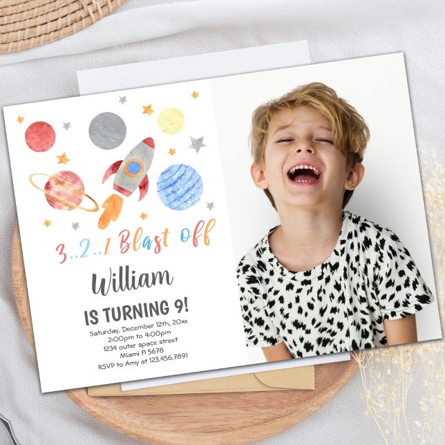 Invitation à l'anniversaire de l'espace extra-atmo (123 blast off Outer Space Birthday Invitations pho)