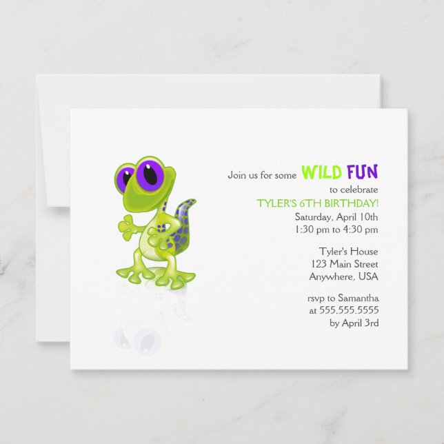 Invitation à l'anniversaire de Lime Green Gecko (Devant)