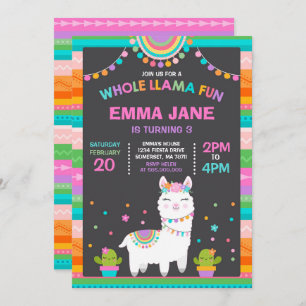 Invitation à l'anniversaire de Llama Fun Party