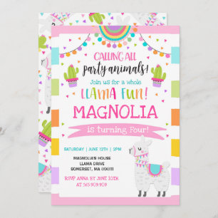 Invitation à l'anniversaire de Llama Fun Party