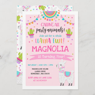 Invitation à l'anniversaire de Llama Fun Party
