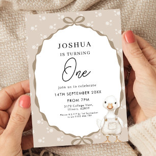 Invitation à l'anniversaire de l'oie en beige neut