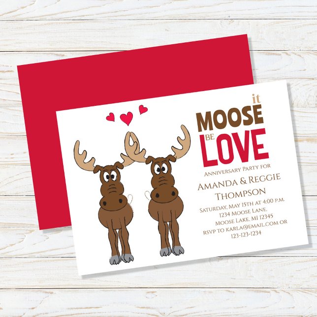 Invitation à l'anniversaire de l'orignal (Cute whimsical moose theme anniversary invitation.)