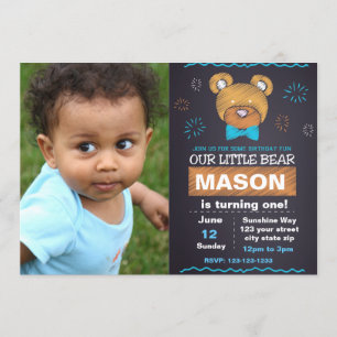 Invitation à l'anniversaire de l'ours bleu avec ph
