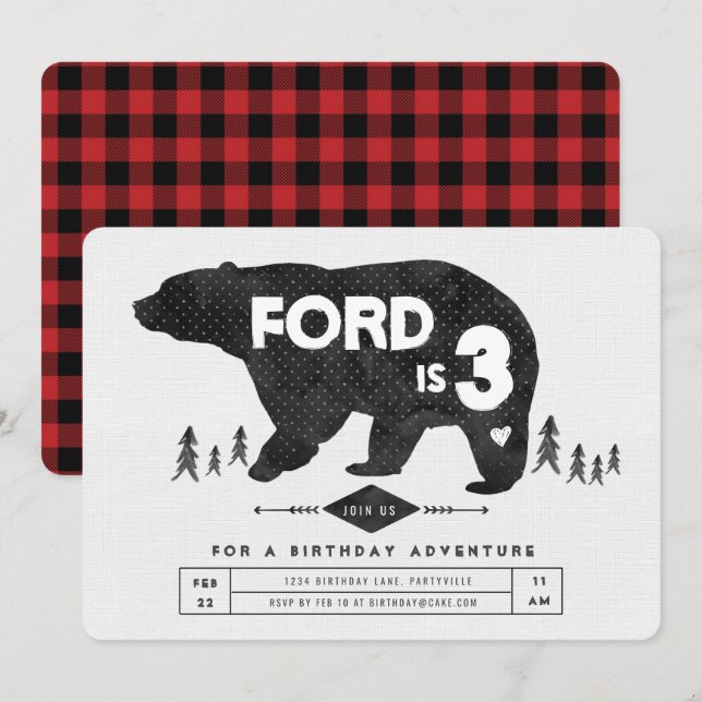 Invitation à l'anniversaire de l'ours Boho (Devant / Derrière)