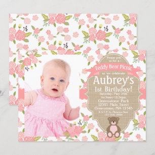 Invitation à l'anniversaire de l'ours en peluche -