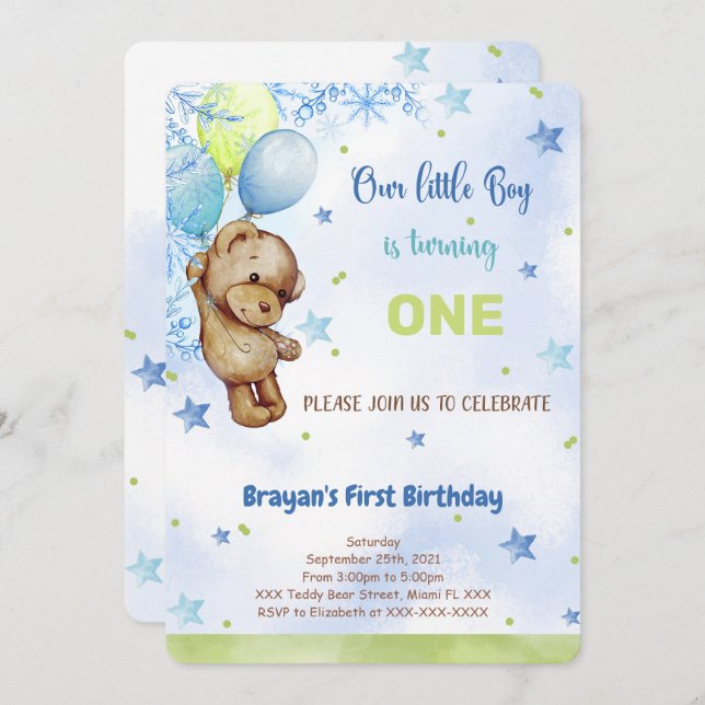 Invitation à l'anniversaire de l'ours en peluche (Devant / Derrière)