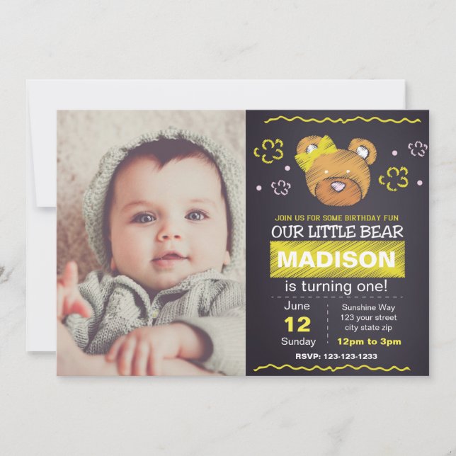 Invitation à l'anniversaire de l'ours jaune avec p (Devant)