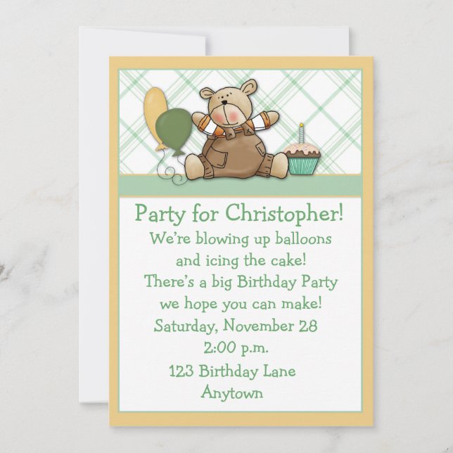 Invitation à l'anniversaire de l'Ours vert (Devant)
