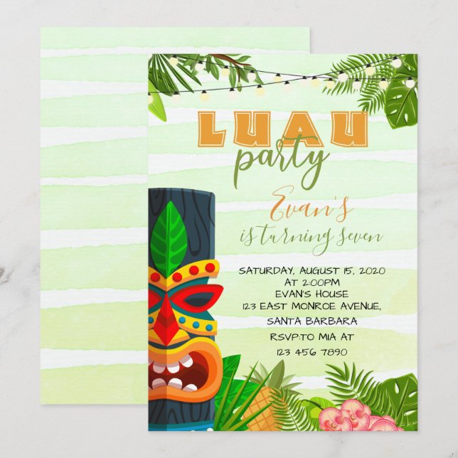 Invitation à l'anniversaire de Luau (Devant / Derrière)