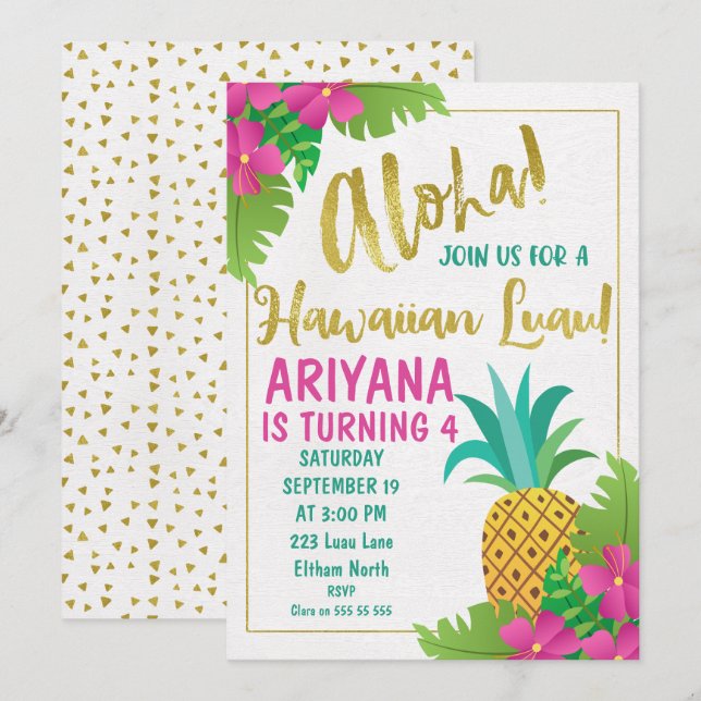 Invitation à l'anniversaire de Luau (Devant / Derrière)