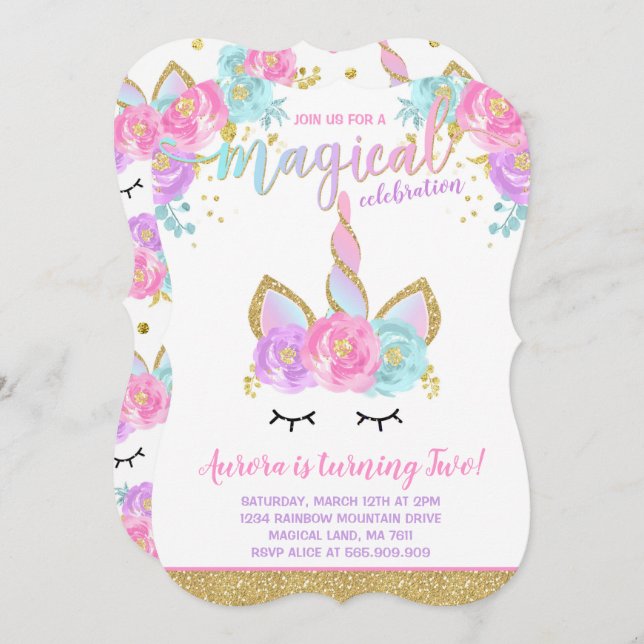 Invitation à l'anniversaire de l'Unicorn (Devant / Derrière)