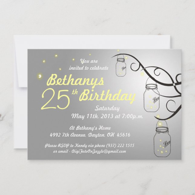 Invitation à l'anniversaire de Mason Jar en argent (Devant)