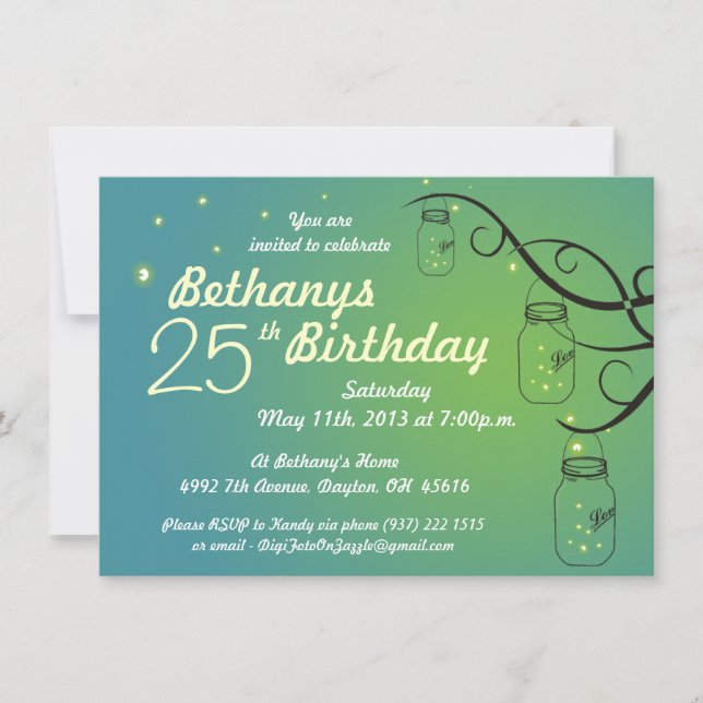 Invitation à l'anniversaire de Mason Jar en vert e (Devant)